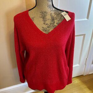 Old Navy SoSoft Loose Red V-Neck Sweater Women's XS NWT